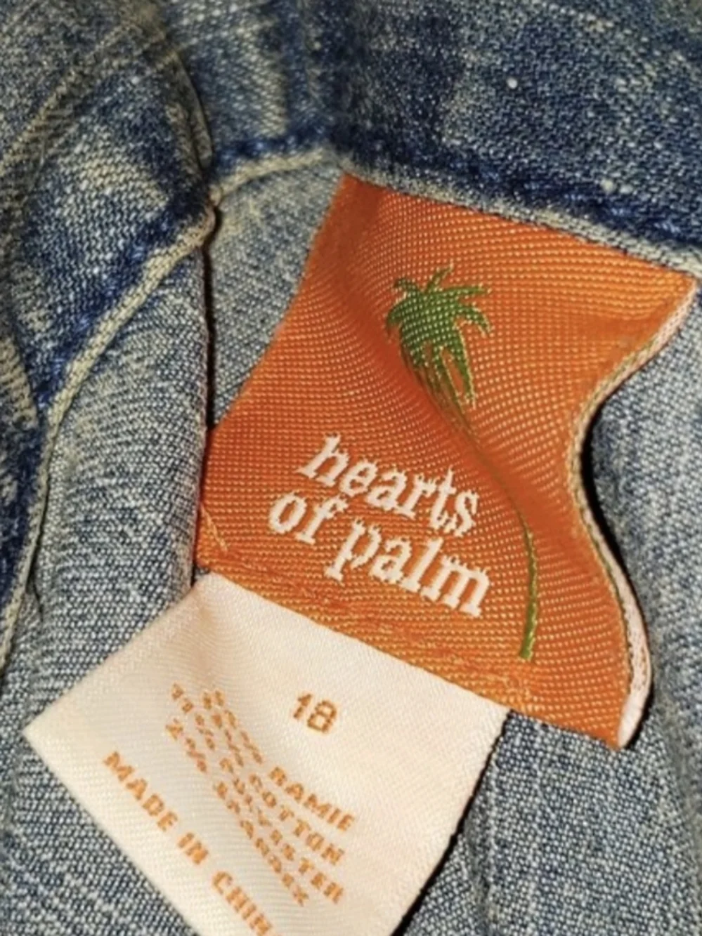 90s Hearts Of Palm Embroidered Beaded Blue Brushed Denim Jean Jacket Women's 18 - Picture 3 of 12